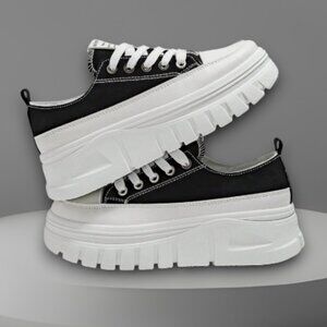 Alan Vincent Black White Platform Sneakers Chunky Sole Size: 7 (23.5 cm)